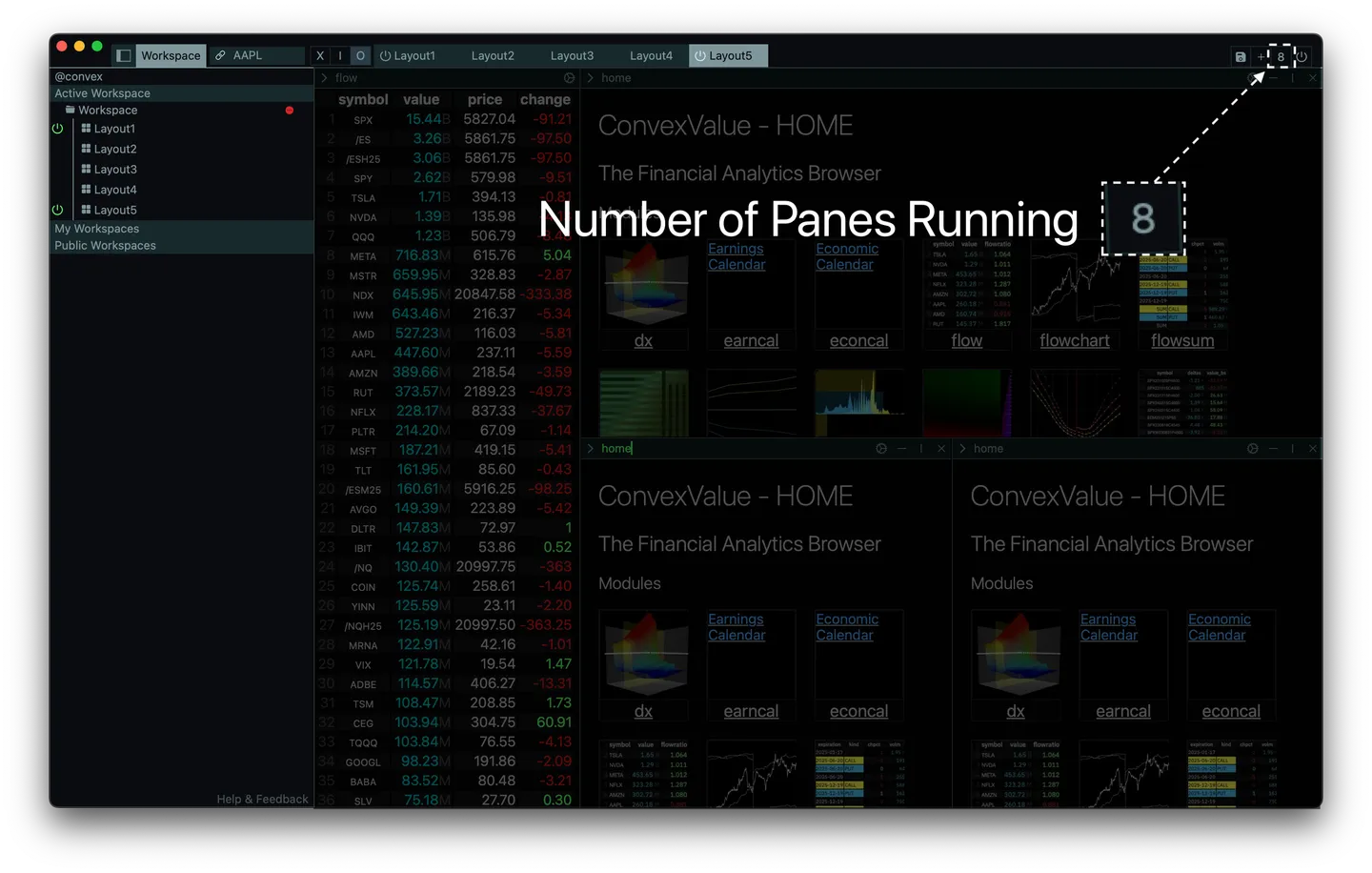 The ConvexValue Terminal - Panes Running